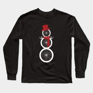 Cycling Snowman (White/Red) Long Sleeve T-Shirt